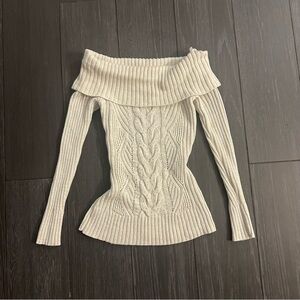 WHBM Off White Sequin Knit Sweater